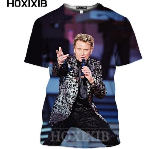HOXIXIB 3D Color Print Rock Singer Johnny Hallyday T Shirt Men Harajuku French Elvis Tshirt O Neck Beach Sports Women Sweatshirt