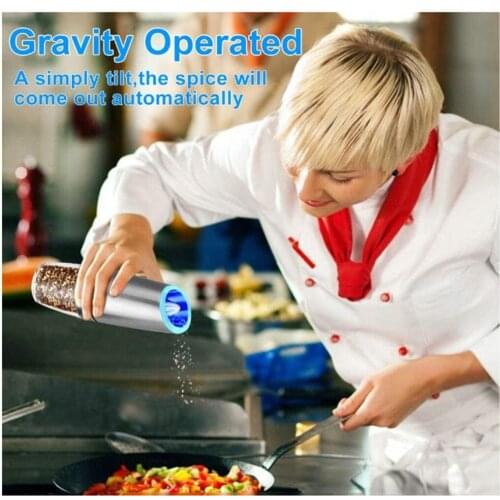 Hot Sale 1PC Electric Automatic Mill Pepper Salt Grinder Stainless Steel Gravity Induction Grinder Salt Spices Grinding Bottle
