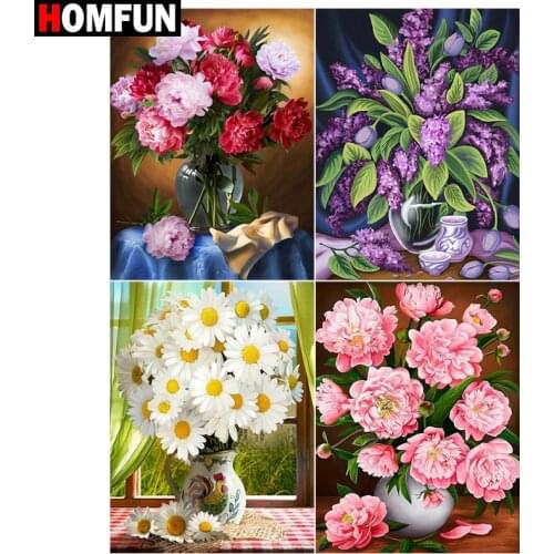 HOMFUN Full Diamond Embroidery "Flower vase window" Diamond Painting Cross Stitch Patterns Rhinestone Unfinished Home Decor
