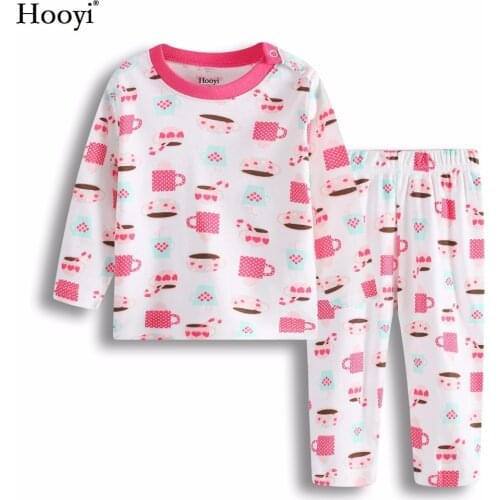 Hooyi 2018 New Baby Girl Sleepwear Suits Infant Pajamas Pink 100% Cotton Newborn Sleep Sets Children Clothes At Home 3-24 Months
