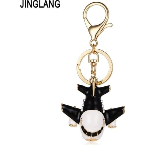 JINGLANG Fashion Gold Color Lobster Clasp Keyring Crystal 3D Airplane Charms Keychains For Women Handbag Pendants Jewelry