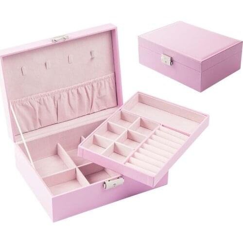 Korean Version Leather Jewelry Storage Box Double Large Capacity Jewelry Box Girls Fashion Jewelry Collection Box Ring Casket
