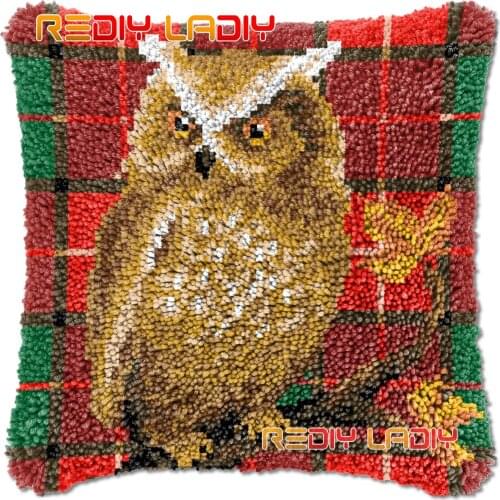 Latch Hook Cushion Autumn Owl DIY Needlepoint Kits Chunky Acrylic Yarn Arts Crocheting Lofty Pillow Case Hobby & Crafts