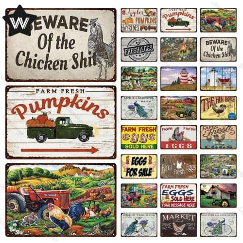 Farm Metal Sign Fresh Eggs Sign Wall Stickers Tinplate Vintage Metal Poster Retro Style Metal Plaque Metal Decor for Farm Market