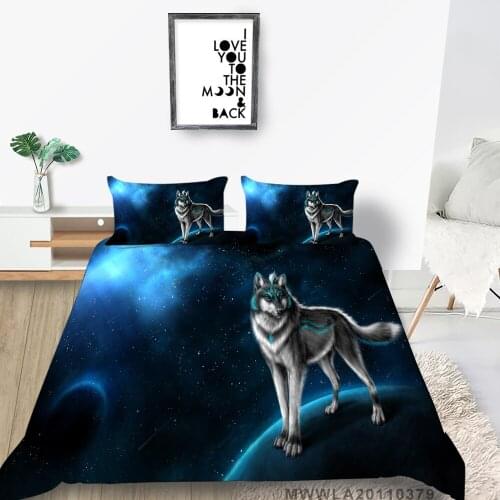 Warrior Wolf Bed Set Queen Myaterious Cool Duvet Cover Universe King Single Twin Full Double Planet Bed Set For Kids