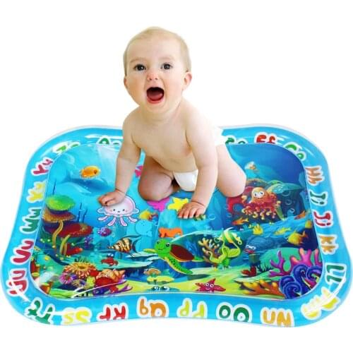 Inflatable Baby Water Mat Infant Tummy Time Playmat with Squeaky Button Toddler Fun Activity Center Toys for Kids Boys Girls