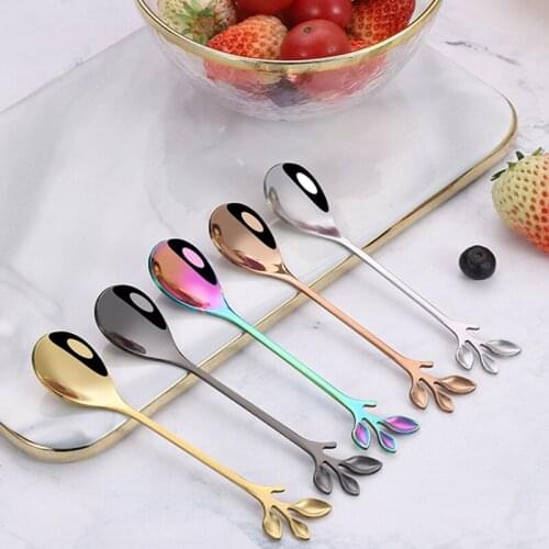 Creative Branch Leaves Teaspoons Stainless Steel Fork Table Knife Kitchen Accessories Tableware Ice Cream Coffee Stirring Spoon