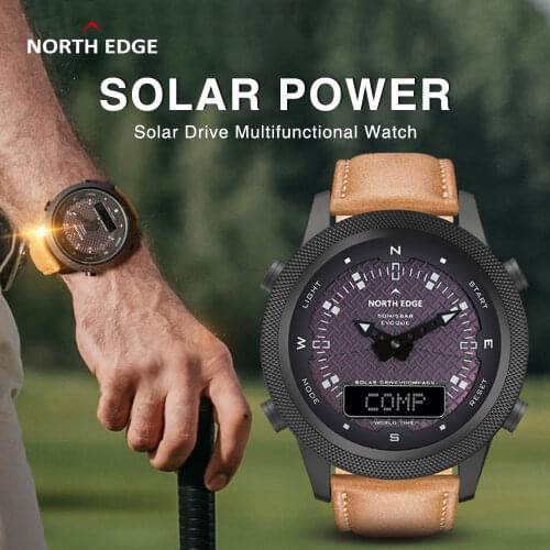 2021 New NORTH EDGE Solar Power Smart Watch Men Digital Outdoor Sport Watch Metal Waterproof 50M Compass Countdown Smartwatch