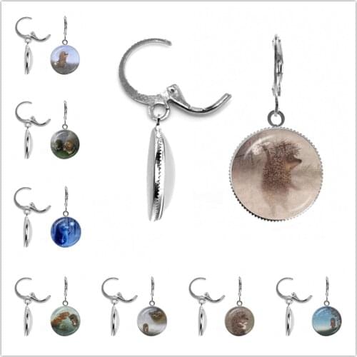2021 New Hedgehog In The Fog Cartoon Hedgehog Anime Glass Dome Drop Earrings Cute Hedgehog Earrings Jewelry Wholesale