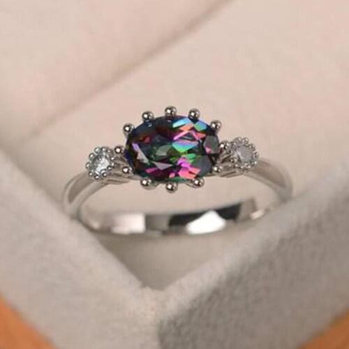 New Fashion Luxury Exquisite Color Crystal Ring Ladies Wedding Engagement Ring Princess Jewelry Accessories