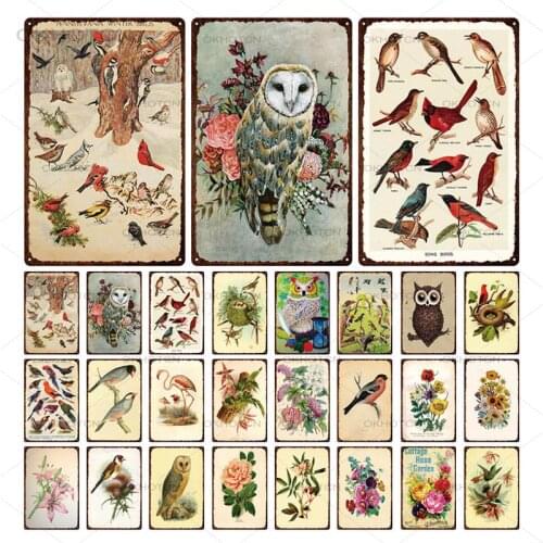 Animals Wall Decoration Tin-Plate Wall-Decoration Garden Natural Ecological Zone Irons Painting Bird Cat Flower Paint