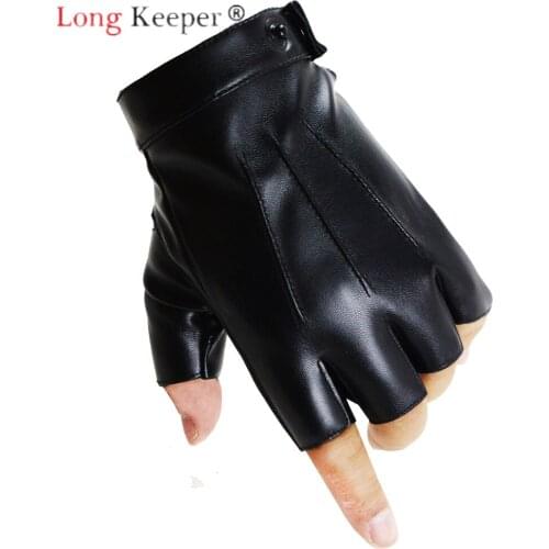 LongKeeper Fingerless Gloves Men Women PU Leather Half Finger Mitten Outdoor Driving Cycling Sport Fitness Luvas Guant Not Slip