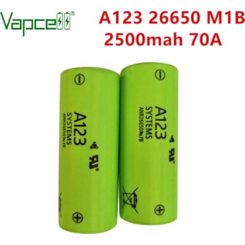 Free shipping A123 26650 rechargeable battery M1B 26650 2400mah - 2500mah 70a 3.7v Li-ion high discharge Battery
