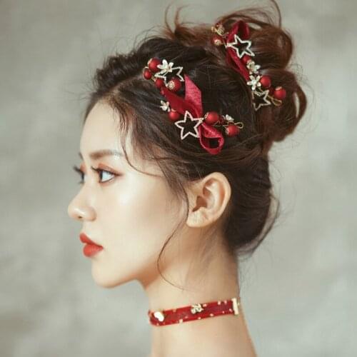 Bright Red Color Star Bridal Headbands Crystal Pearls Wedding Side Hairbands Headpiece Handmade Women Hair Accessories