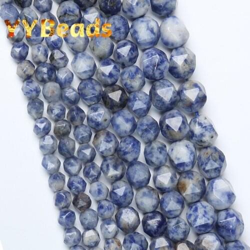 Natural Faceted Blue Sodalite Stone Beads Blue Spot Stone 6mm 8mm 10mm Smooth Beads For Jewelry Making DIY Charms Bracelets 15"