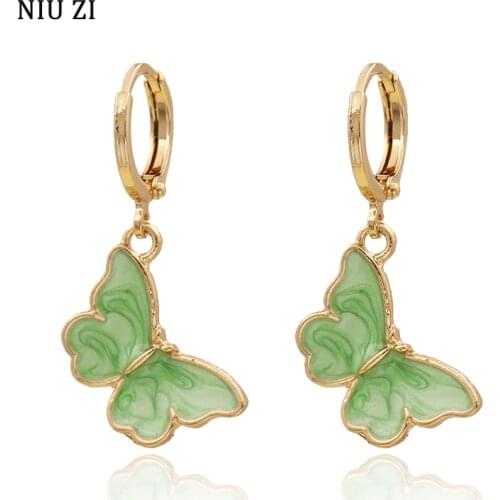 Korean Fashion Dangle Earrings For Women Multi-colored Butterfly Shape Alloy Long Earrings Original Female Accessories Wholesale