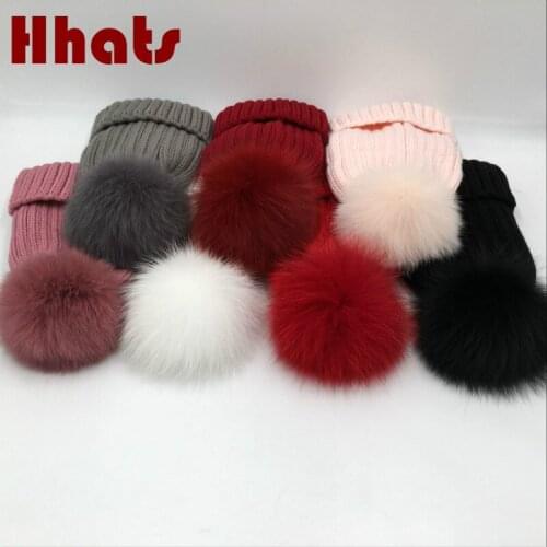 Which in shower thick warm genuine fox fur pompom winter hat women girl real raccoon fur pom pom bobble knitted skullies beanie
