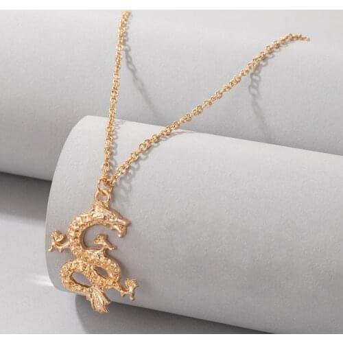 Tocona Classical Chinese Dragon Pendant Necklace for Women Charms Gold Color Alloy Metal Adjustable Jewelry Collar 19090