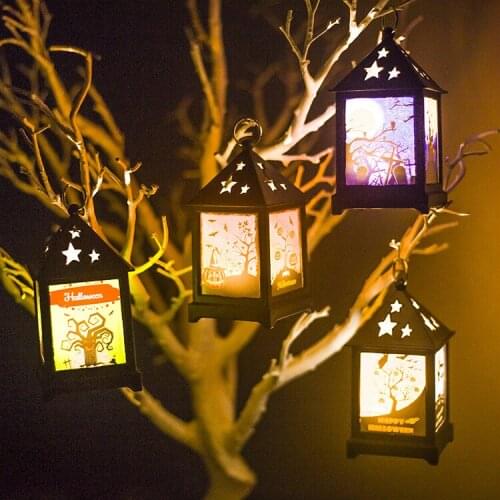 Halloween Decoration Simulation Flame Hanging Lantern Vintage Pumpkin Castle Oil Lamp Light Prop Bar Layout Desktop Decoration