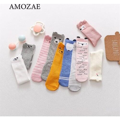 Spring Toddler Cotton Socks Knee High Anti-Slip Foot Sokken Cute Cartoon Animal Leg Warmers Baby Accessories Newborn 0-4T