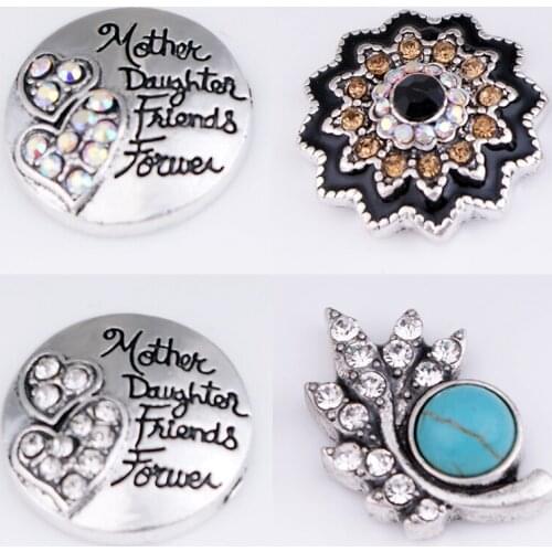 XHB27 Crystal flower MOM mother Metal 18mm snap button jewelry DIY bracelet