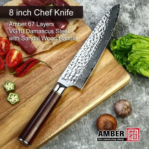 AMBER 8 inch Japanese Chef Knife 67 Layers VG10 Damascus Knife High Carbon Stainless Steel Forged Knives for Kitchen Cleaver