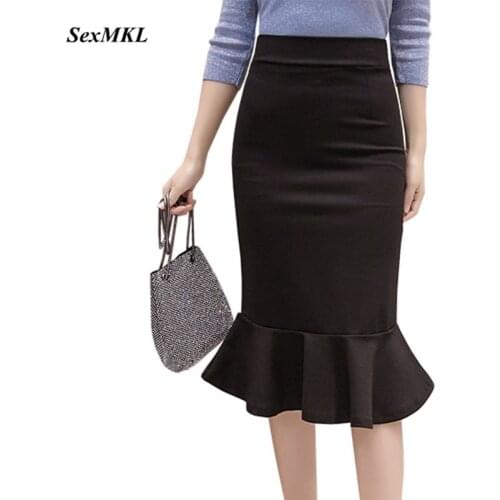 SEXMKL Plus Size Black Skirt Women 2020 Summer Elegant High Wasit Skirts Red Knee Length Korean Jupe Femme Sexy Saia Midi Skirt