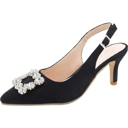 Summer New Style Baotou Back Buckle Women High Heels Sandals Rhinestone Square Buckle Female Sandals Pointed Toe