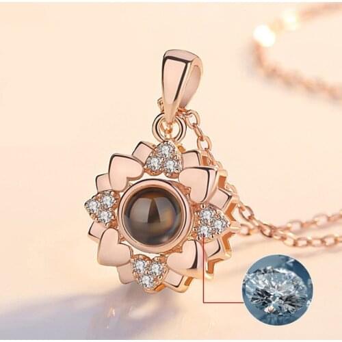 120pcs/pack Crystal Necklace Women Jewelry Heart Choker Necklace Chain 100 Language Projection Pendant Choker Romantic Bff Gift