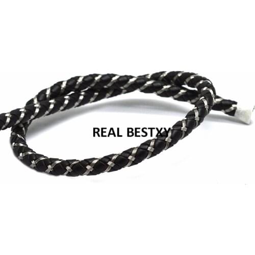 2m/lot approx 6mm Black Super Fiber Leather String Rope 6mm Steel Wire Braided Leather Cord Bracelet Findings DIY Jewelry Making