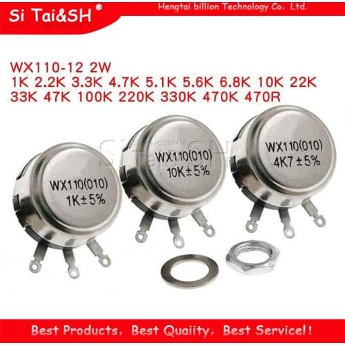 2pcs WX110 (010) 6mm Round Metal Shaft Single Turn Wire resistor Wound Potentiometer 1k 2.2k 3.3k 4.7K 5.6k 6.8k 10k 22k ohm