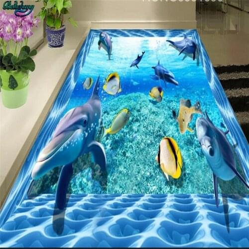 Beibehang Large custom flooring underwater world 3D dolphin three - dimensional painting home decoration