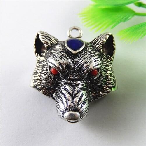 4piece)Creative Wolf Shape Man Necklace Pendant Vintage Design Alloy Bracelet Charms 35*31mm Jewelry Accessories Crafts 52264
