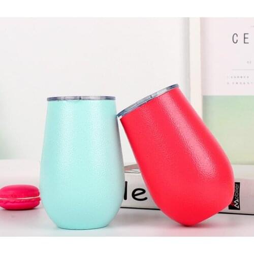 50pcs fashion 12oz Egg Cups Wine Tumbler Stainless Steel Wine Glasses Beer Tea Coffee Cup Vacuum Insulated Cup with clear lids