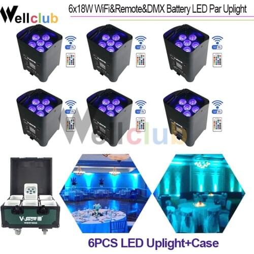 6pcs With Charge Flightcase Battery Wireless DMX Wifi Remote Control Wedding Uplight 6x18w RGBWAUV 6in1 Dj Par Led Uplights