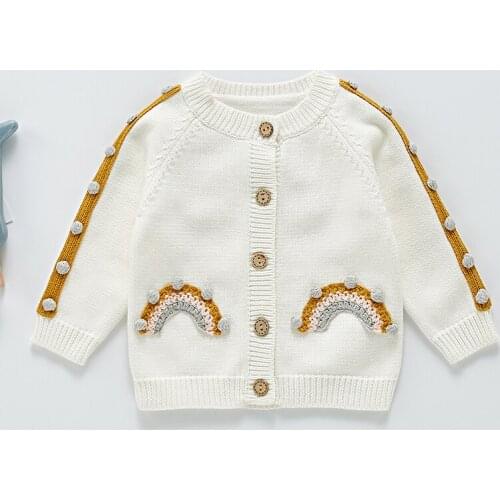 Infant Baby Girls Rainbow Printing Cardigan Coat Kids Girls Childrens Cardigan Coat Baby Girls Long Sleeve Knit Cardigan Coat