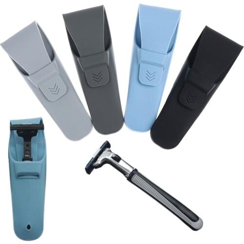 Mens Portable Travel Shaving Razor Holder Storage Manual Razor Handle Protective Silicone Cover Bag 1pcs