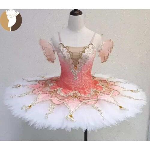 FLTOTURE Light Pink Ballet Pancake Tutu For Girls Ballet Variations Performance Costumes Ballerina Rehearse Paquita Ballet Tutu