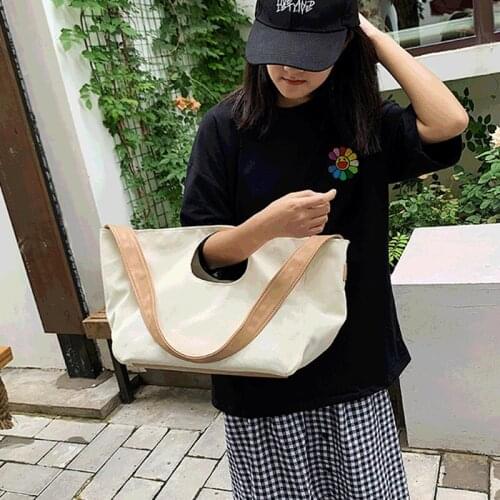 PURFAY Canvas Capacity Women Shoulder Bag Simple Style Tote Shopper Bag Eco Reusable Travelling bag Cloth Messenger Bag