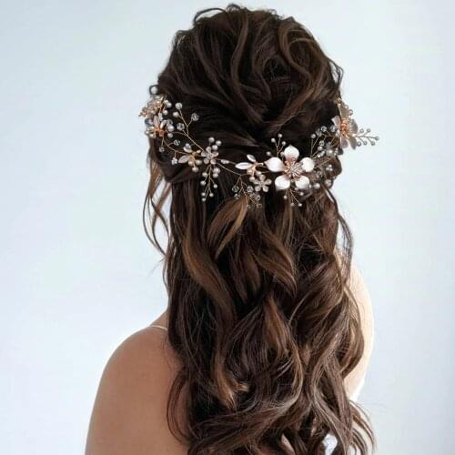 HP357 Rose Gold Bride Headdress with Alloy Flower and Crystal Wedding Birthday Party Prom Woman Hair Accessories Headband