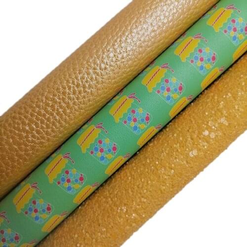 Yellow Glitter leather, Gumballs Printed synthetic leather, Litchi Faux Leather Sheets For Bow A4 21x29CM Twinkling Ming KM653