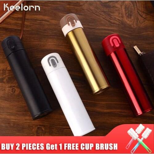 Keelorn 500ml Vacuum Flasks Thermoses Cup Portable Lock Bounce 304 Stainless Steel Thermal Portable Business Vacuum Cup