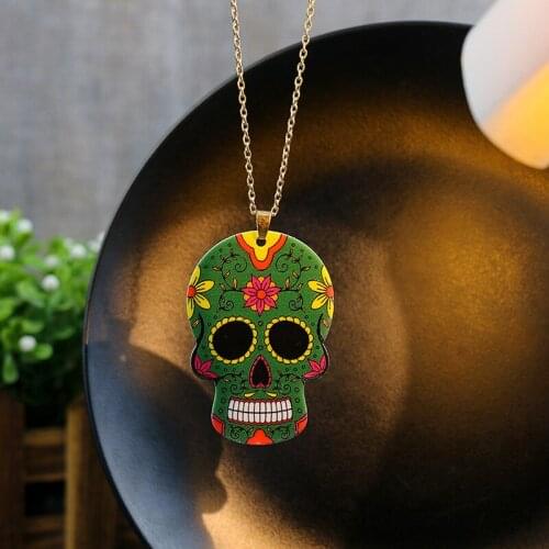 Cool Multicoloured Resin Skull Necklace From Halloween Collection