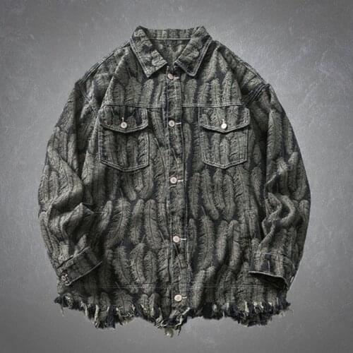 New Tassel Jacket Men Fashion Feather Printed Cotton Youth Leisure Loose Male Tops Spring Streetwear Cool Hip Hop Jackets Mens