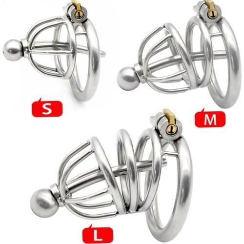 Metal chastity lock cock cage with urethral plug stainless steel male chastity device penis cages sex toys for men cockring