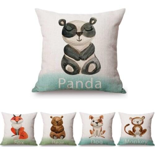 Cute Watercolor Animals Painting Fox Owl Panda Rabbit Raccoon Children Room Decoration Cushion Cover Cotton Linen Pillow Case