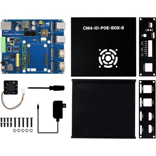 PoE Mini-Computer (Type B) Based On CM4 (NOT Included),Metal Case, With Cooling Fan,CM4 PoE IO Board (B) Inside