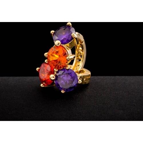 Fashion Women Orange/Purple Zircon Hoop Earrings 18K Gold Colorful CZ Earrings Gift Free Shipping