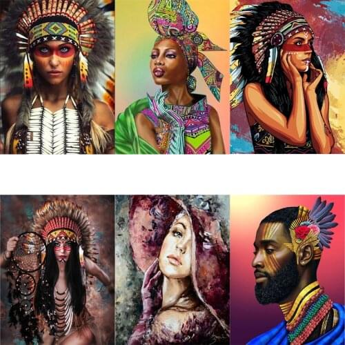 Painting By Numbers Tribal Beauty DIY frame Home Decoration Coloring By Numbers Flower Girl Handpainted Pictures Gift