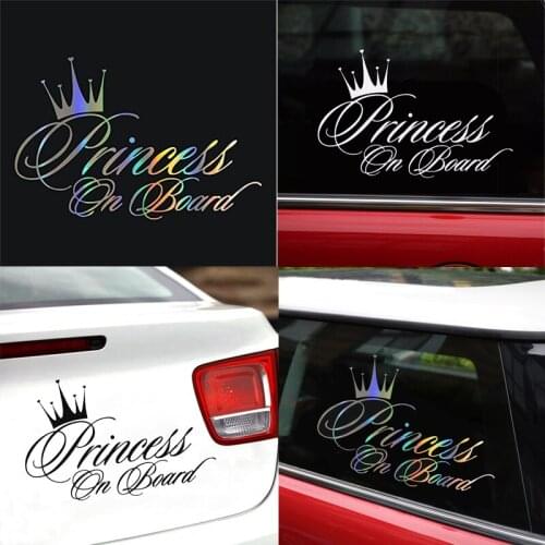 WaveHands 16.5CM Black Silver Car Sticker Princess On Board Funny Baby Car Decal Reflective Laser Vinyl 3D Car Styling